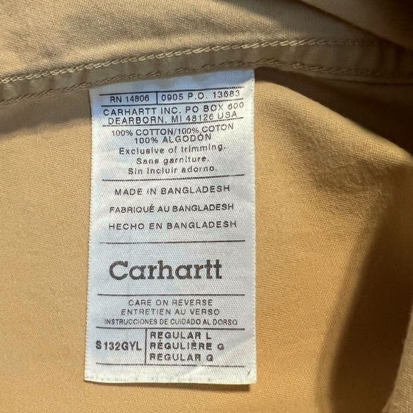 Carhartt Shirt Mens Large Tan/Beige Workwear Button Up Short Sleeve Cotton - Picture 5 of 9